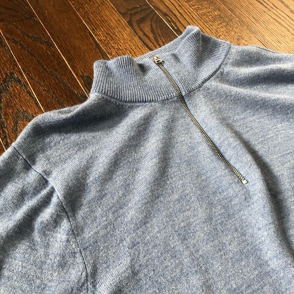 J. Crew Men’s L Heathered Blue 1/4 Zip Long-Sleeve Collared Wool-Blend Sweater - Picture 3 of 9